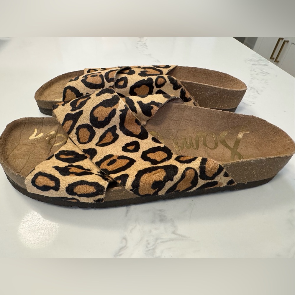 Sam Edelman Leopard Print Cross-Band Slide Sandals - Black & Brown - Picture 2 of 3